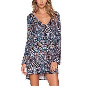 Michael Lauren Kyle V Neck Dress Womens XS Colorful IKAT Long Sleeve Prism Mini